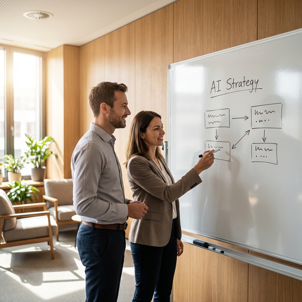 AI integration team collaborating on business automation solutions for small businesses